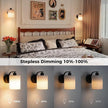 Battery Operated Wall Sconce Set of 2, Rechargeable Wall Sconce with 13000mAh Bulb Pleated Fabric, Wireless Battery Powered Wall Sconces Set of 2 for Bedroom Living Room, Black