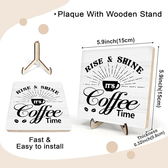 Vintage Coffee Bar Wooden Plaque Desk Sign, Farmhouse Wood Plaque Tabletop Decor for Cafe Bar Kitchen Office,Coffee Station Accessories 5.9x5.9Inch(Coffee- White02)