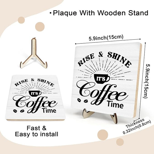 Vintage Coffee Bar Wooden Plaque Desk Sign, Farmhouse Wood Plaque Tabletop Decor for Cafe Bar Kitchen Office,Coffee Station Accessories 5.9x5.9Inch(Coffee- White02)