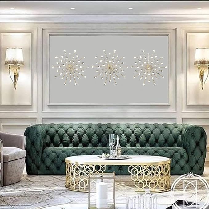 ZEXUIRU 3 Pack Gold Sunburst Wall Decor – Metal Crystal Wall Art with Sparkling Rhinestones, 14’’/18 Inch Starburst Wall Hanging Set for Living Room Bedroom Bathroom – Modern Bling Home Decorations