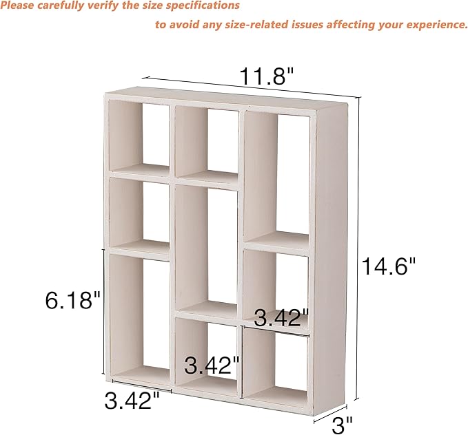 SOFE Small White Shadow Box with Shelves, Wall Shelving Unit 9-Compartments, Freestanding or Wall Mounted Curio Cabinet, Knick Knack Display Shelf, Wood Floating Cube Shelves for Walls, Collectibles
