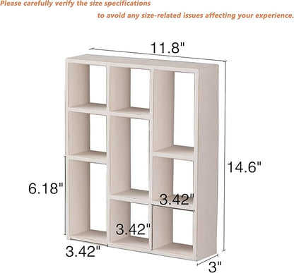 SOFE Small White Shadow Box with Shelves, Wall Shelving Unit 9-Compartments, Freestanding or Wall Mounted Curio Cabinet, Knick Knack Display Shelf, Wood Floating Cube Shelves for Walls, Collectibles