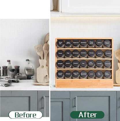 Bamboo Tiered Spice Rack Organizer for Cabinet,Wooden Seasoning Rack for Countertop, Cupboard, Pantry, Kitchen (Spice Jars Not Included)