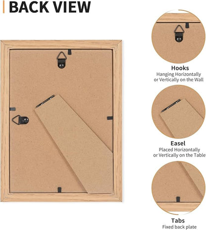 5x7 Picture Frame Set of 4, Displays 4x6 with Mat or 5x7 Without Mat, Photo Frames for Wall Hanging or Tabletop, Includes HD Plexiglass, Light Wood Grain