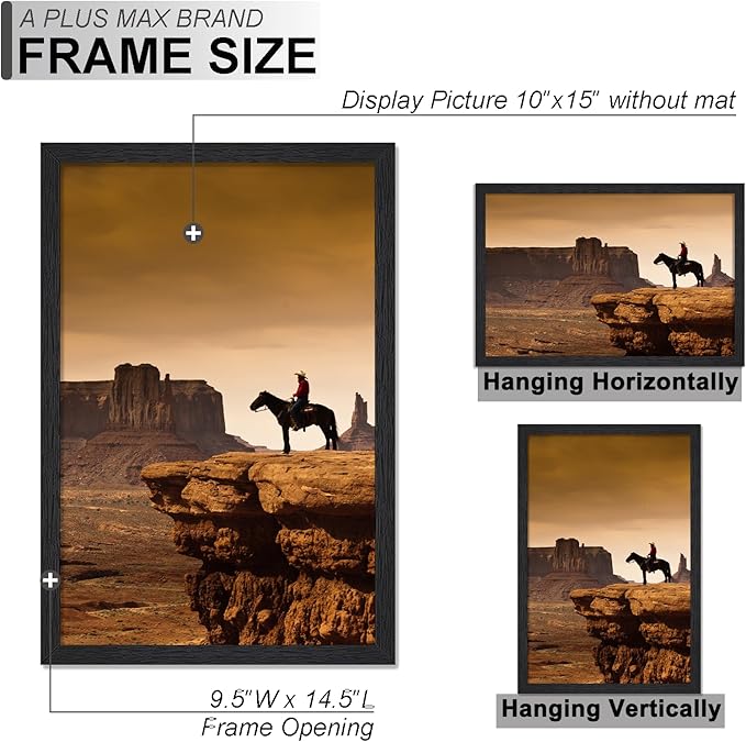 A PLUS MAX 10x15 Picture Frame Set of 3, Black Engineered Wood Frame for 10 x 15 Inch Picture Poster Photo, Light Weight 10 by 15 Frame with Wood-grain for Wall - 3 Pack/Black/10 x15