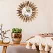 Wall Mirror Decorative, 12 inch Small Rustic Wood Boho Mirrors, Clear Sunburst Mirrors for Home Farmhouse Bedroom Entryway Decor House Warming Gifts New Home, No Distortion
