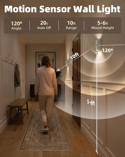 Motion Sensor Wall Light, 4000mAh Rechargeable Battery Operated Wall Sconce, 3 Color Temps, Dimmable, Cordless Magnetic Night Light with Remote, Timer, for Hallway, Stair, Closet, Bedroom, Garage