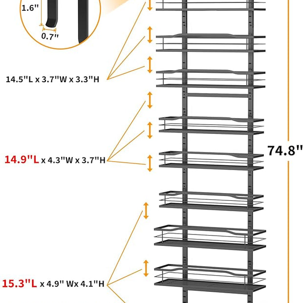 Moforoco 9-Tier Over The Door Pantry Organizer, Pantry Organization and Storage, Black Hanging Basket Wall Spice Rack Seasoning Shelves, Home & Kitchen Bedroom Bathroom House Essentials