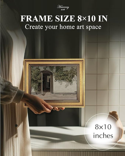 HUARCEY Gold Framed Vintage Wall Art Vineman Climbing The Walls Farmhouse Wall Decor Opening Door Oil Painting Picture Canvas Print Art Home Decor Aesthetic for Bedroom Bathroom Office 8x10in