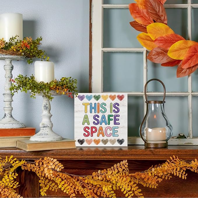 Therapy Office Decor Wood Box Sign,This Is a Safe Space Print Offices Wooden Box Office Desk Decorative Signs for Classroom Therapy Office, Boho Educational Gifts for School Counselor Psychologist