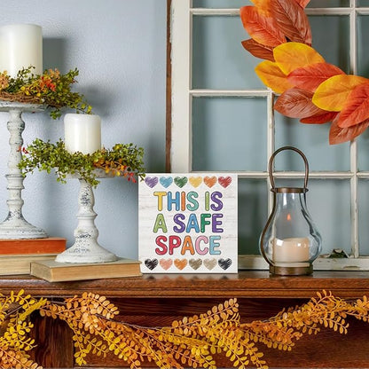 Therapy Office Decor Wood Box Sign,This Is a Safe Space Print Offices Wooden Box Office Desk Decorative Signs for Classroom Therapy Office, Boho Educational Gifts for School Counselor Psychologist