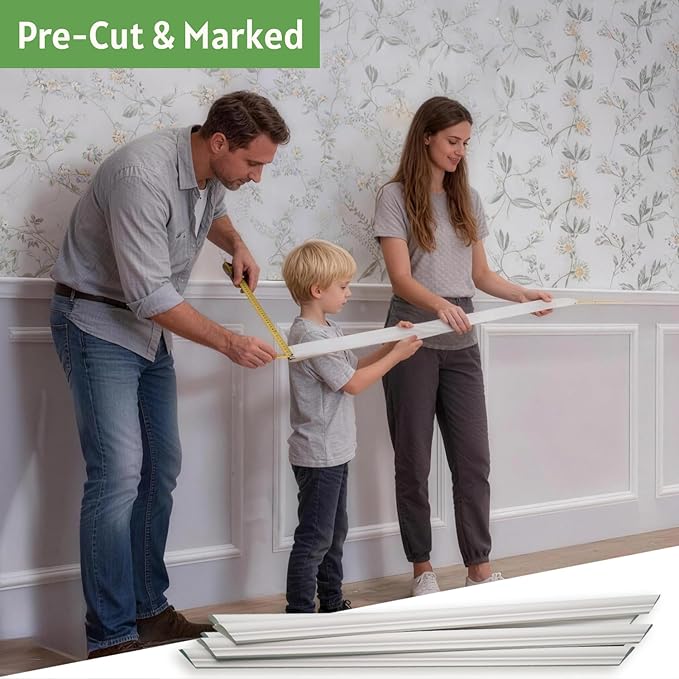 Peel and Stick Wall Molding, 4 Set 20" x 20" Premade Wainscoting Panels, Ready-to-Assemble Wall Accent Kit, Paintable Molding Trim Decor for Living Room Bedroom Hallway Kitchen Island