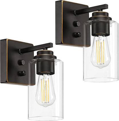 Wall Sconces Set of Two, Oil Rubbed Bronze Wall Scone with Switch, Bedside Wall Lamps, Sconces Decor Set, Bedroom Sconces, Modern Bathroom Light Fixtures with Clear Glass Shade
