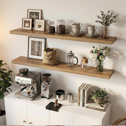INHABIT UNION 47in Floating Shelves for Wall, Wall Mounted Shelves for Decor Storage Set of 2, Floating Shelf for Bedroom, Bathroom, Living Room and Kitchen（Gray Oak）