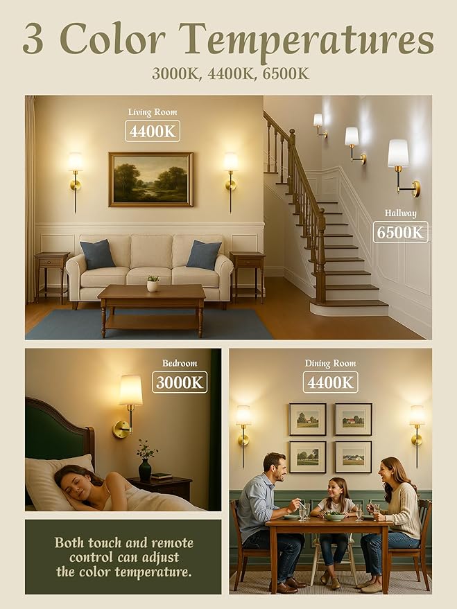Battery Operated Wall Sconces Set of 2, Black Gold Cordless Wall Lights with Rechargeable Magnetic Bulbs and Remote, Dimmable & 15 RGB Colors Wall Lamps for Bedroom Living Room Hallway 23Inch