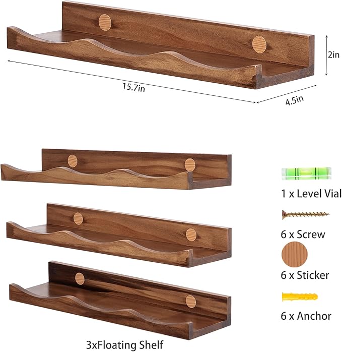 AZSKY Floating Bookshelf for Kids, Floating Shelves for Wall, Cloud Picture Ledge Shelf - Walnut, 15.7 Inches, Nursery Book Shelves Set of 3, Baby Book Shelf for Baby & Toddler Room Decor