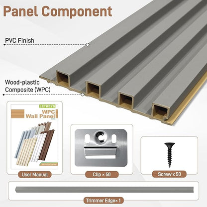 16 Packs 3D Wall Panels, 48 x 6 Inch WPC Slat Wall Panels for Wall Decor, Fluted Accent Wall Paneling for Living Room Bedroom TV Background Study Room Office, Grey Oak