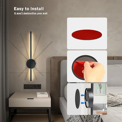 Battery Operated Wall Sconces, Wireless Rechargeable Wall Sconces Black with Remote Control Dimmable, Cordless Wall Light Decor for Living Room, Bathroom, Hallway, Timing, 24 Inch 1 Pack