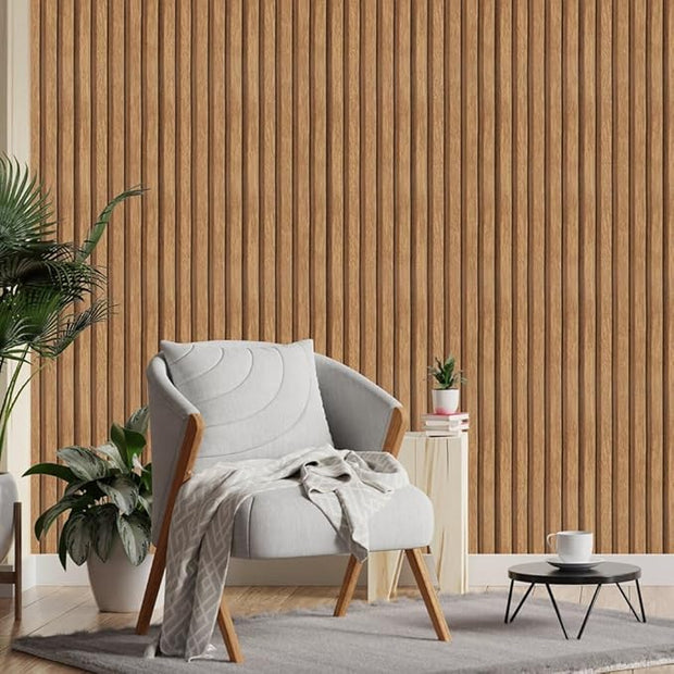 Arthome 17''x240'' Wood Slat Wallpaper, Peel and Stick Self Adhesive Wood Wallpaper PVC Vinyl Decorative Removable Wallpaper Waterproof Faux Wood Grating Stripe Contact Paper for Living Room Bedroom