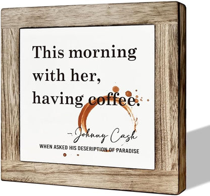 Coffee Decor Set, Wooden Box Signs for Home Decor, Farmhouse Wood Sign, Cafe Table Desk Decortion, This Morning With Her Having Coffee Sign