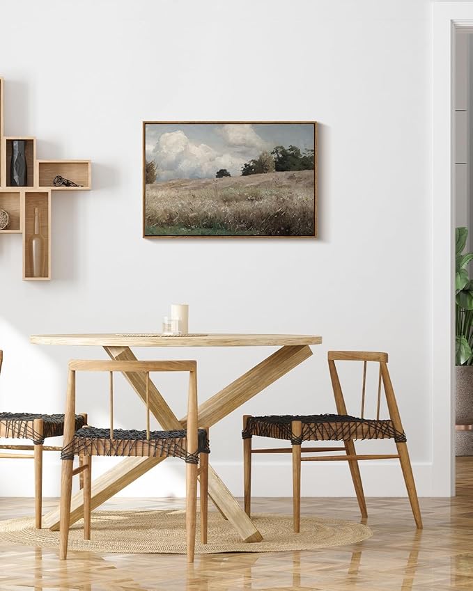 InSimSea Framed Canvas Wall Art Vintage Decor, Farmhouse Scenery Vast Field Grassland Paintings, Large Prints, Nature Landscape Hanging Wall Decoration for Living Room Bedroom Bathroom, 20
