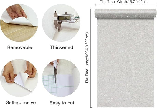 CHIHUT Off White Glitter Wallpaper for Bedroom 15.7''x236'' Self Adhesive Sparkle Shiny White Glitter Contact Paper Removable Textured Fabric Wall Paper Roll for Shelf Liner Dresser Room Decoration