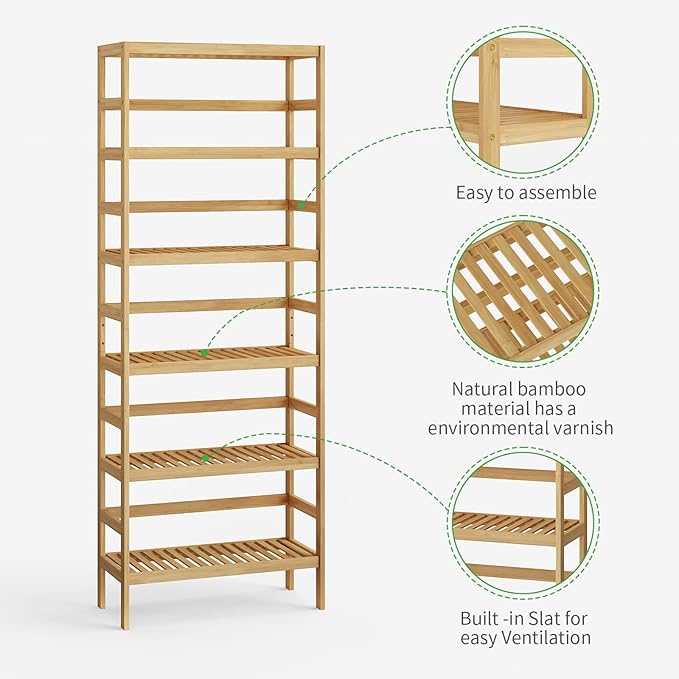 Bamboo Rack, Adjustable Bamboo Shelf, Stand Utility Storage Shelf Multifunctional Bathroom Kitchen Living Room Holder Plant Flower Stand (6-Tier)