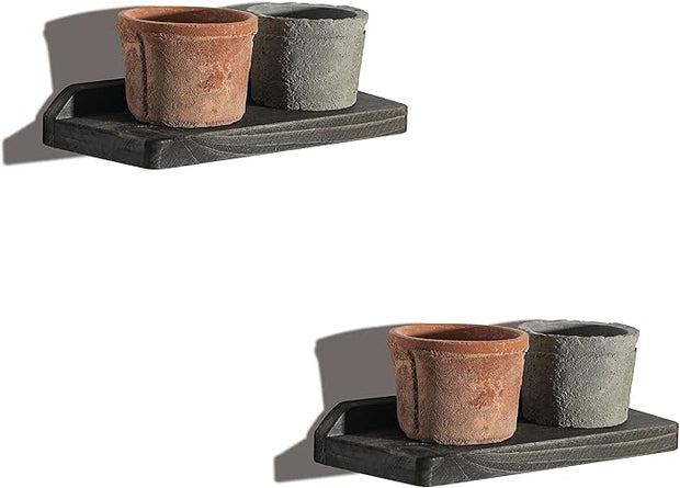 Freezing point Small Floating Shelves for Wall Set of 2 Natural Wood Trapezoid 10×4Inch Mini Wall Shelf Decor Plant Display Mounted Kitchen Bathroom Bedroom Corner Decorative Storage Tiny Stand
