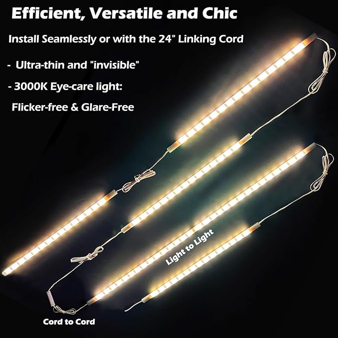 Cefrank LED Under Cabinet Lighting 6-Pack 12 inch Seamlessly Linkable Strip Light Bars for Cabinet, Kitchen, Shelf, Workbench, Cupboard Lighting, 1200 Lumen (Warm White 3000K)