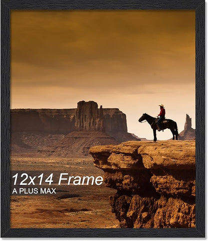 A PLUS MAX 12x14 Picture Frame, Black Engineered Wood Frame for 12 x 14 Inch Picture Poster Photo, Light Weight 12 by 14 Frame with Wood-grain for Wall - 1 Pack/Black/12 x14