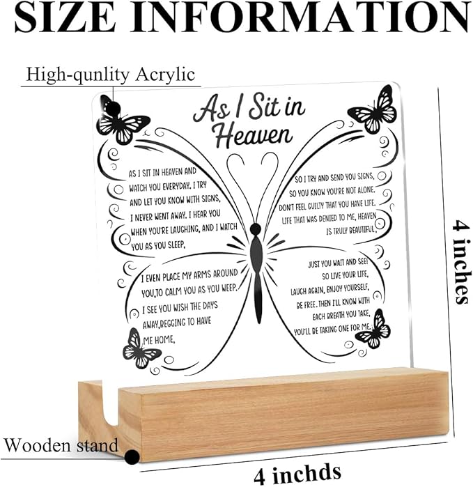 As I Sit In Heaven Acrylic Sign, Sympathy Memorial Grief Condolences Gifts for Women Friends Classmates Family Coworkers, Bereavement Gift Ideas,Sympathy Gifts for Loss of Loved One Desk Home Office