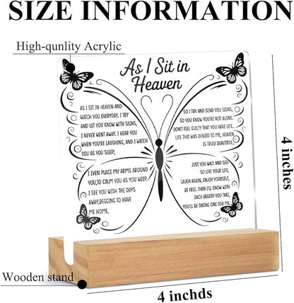 As I Sit In Heaven Acrylic Sign, Sympathy Memorial Grief Condolences Gifts for Women Friends Classmates Family Coworkers, Bereavement Gift Ideas,Sympathy Gifts for Loss of Loved One Desk Home Office