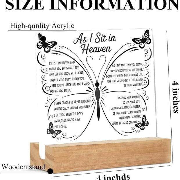As I Sit In Heaven Acrylic Sign, Sympathy Memorial Grief Condolences Gifts for Women Friends Classmates Family Coworkers, Bereavement Gift Ideas,Sympathy Gifts for Loss of Loved One Desk Home Office