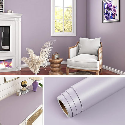 Livelynine Light Purple Peel and Stick Wallpaper Removable Mauve Purple Wall Paper Roll Self Adhesive Solid Color Contact Paper Shelf Liner 15.8x78.8 Kitchen Vinyl Wrap Dusty Bright Lilac Lavender