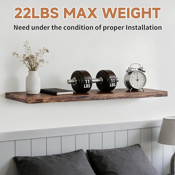 Assembly Easy Floating Shelves Set of 3,24 Inch Wall Mounted Wooden Shelf, Rustic Hanging Shelves for Home Decor, Books and Storage, Organizer for Bedroom,Small Bathroom,Kitchen,Vintage Brown