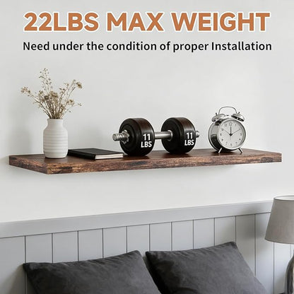 LifetimeWarranty Easy Install Floating Shelves Set of 3, 15.7 Inch Functional Wooden Wall Mounted Picture Ledge Shelf, Save storage for Home Decor & Storage in Bedroom, Living Room, Bathroom, Kitchen