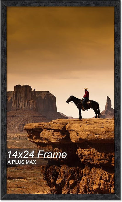 A PLUS MAX 14x24 Picture Frame, Black Engineered Wood Frame for 14 x 24 Inch Picture Poster Photo, Light Weight 14 by 24 Frame with Wood-grain for Wall - 1 Pack/Black/14 x24