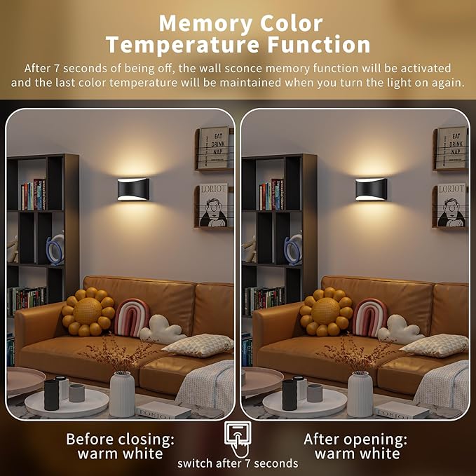 TingMiao Black Modern LED Wall Sconce, 3 Colors Indoor Wall Lights, 10W Hardwired Up and Down Aluminum Wall Mount Lamp for Bedroom Living Room Hallway Corridor (Black, 1 Pack)