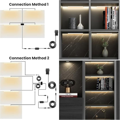 Black Shelf Lights, LED Bookcase Lighting Compatible with Alexa, WiFi Dimmable 2700K Under Shelf Lighting for Bookshelf, Display Case, Cabinets with App, Remote, Memory Function (4Pack 12In)