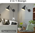 1 Pack Plug in Wall Sconce with Remote Control, Stepless Dimming & Stepless Colors 2700K-6500K, Plug in Wall Light, Swing Arm Wall Lamp with Night Light & Timer, LED Bulb Included