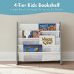 Humble Crew 4-Tier Kids Bookshelf, Grey Wood/White - Premium Book Shelf for Kids Rooms with Four Deep Pockets - Toddler Sling Book Rack with Deep Sleeves, Nursery Bookcase Organizer