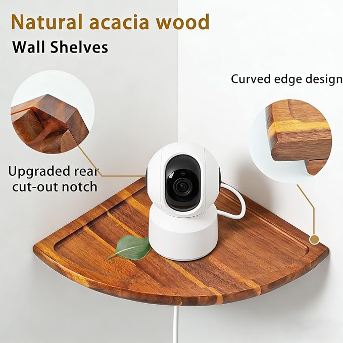 Floating Corner Shelve, 10 Inch Acacia Wood Corner Shelf Set of 2, Corner Shelf wall Mounted for Living Room, Bedroom, Bathroom, Office, Kitchen (Acacia Wood)