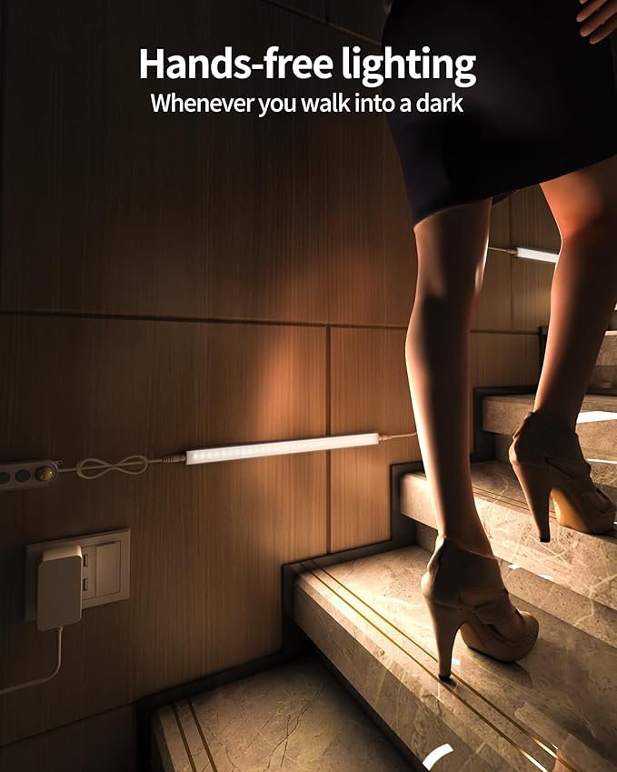 ASOKO Motion Sensor Dimmable Led Under Cabinet Lighting Plug in - 3 Pcs 12 inches Linkable Counter Light Bars, Led Closet Light Daylight White 4500K