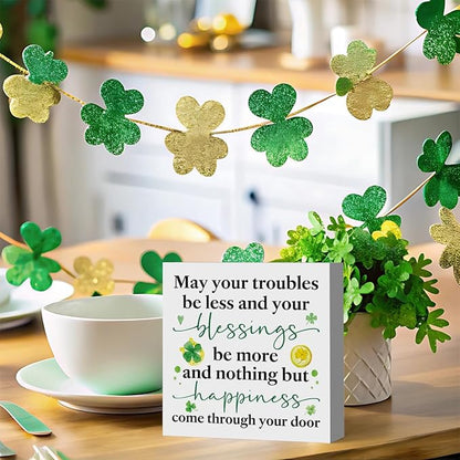 St Patricks Day Decor Irish Blessing Decorations Rustic Shamrock Wood Sign Home Tabletop Shelf Desk Decor May Your Troubles Be Less St Patrick's Day Decorations 5 X 5 Inches