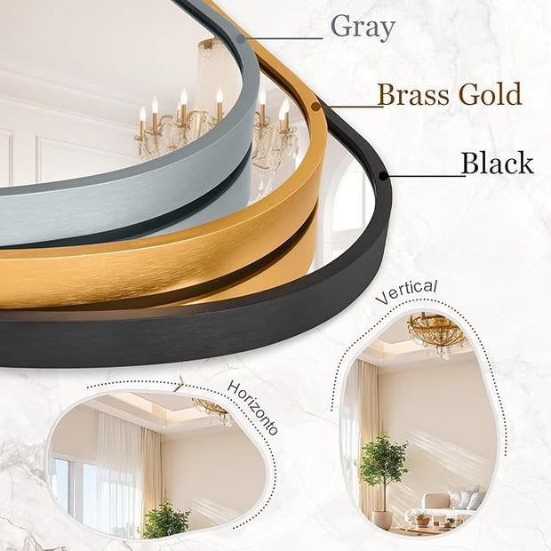 Asymmetrical Bathroom Mirror Irregular Wall Mirror Modern Metal Frame Unique Shape Wall Mounted Vanity Artistic Mirrors Decorative for Living Room Bedroom Entryway 22"x30" Large White