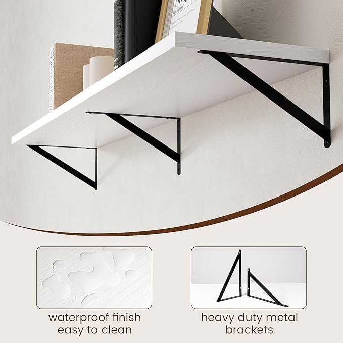 Axeman Floating Shelves for Wall White - 55 Inch Wide x 12 Inch Deep Wall Shelves Set of 2 - White Deep Wood Floating Shelves for Living Room Bedroom Laundry Room