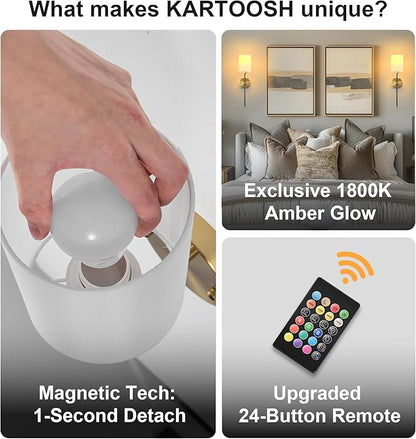 Battery Operated Wall Sconce Set of Two, Wireless Rechargeable Wall Light With Remote Control, Dimmable, 4 Color Temperatures, RGB, Timer, for Living Room,Bedroom,Entryway, Black Gold, 26.8 Inch