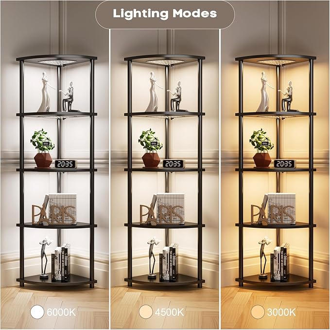 4-Pack Under Shelf Lighting for 5 Tier Corner Shelf Stand,Ultra-Bright 10 Dimmable Slim Stick on Lights,3-Color Timer 3/9/12H,Decor Lights for Living Room, Bedroom,Kitchen Storage Display Rack