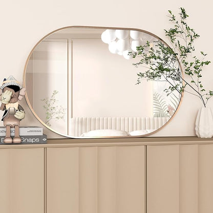 Oval Bathroom Mirror Capsule Wall Vanity Mirror, 24"x36" Pill Mirrors Wall Mounted Mirror, Large Modern Mirror with Gold Metal Frame, Decor for Entryway, Bedroom
