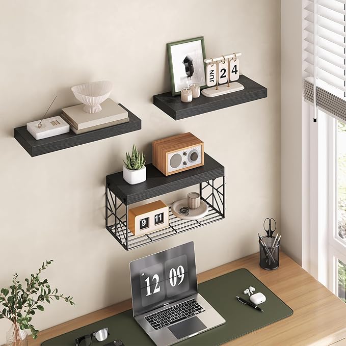 Bathroom Shelves Over Toilet Set of 3, Floating Shelves for Wall Toilet Paper Storage, 1.5